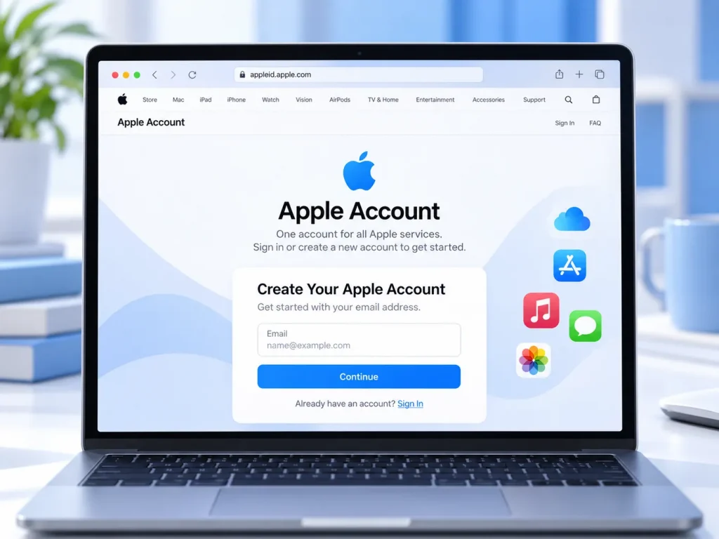 صفحه ساخت حساب Apple Account از طریق سایت اپل