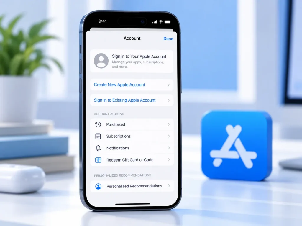 گزینه Create New Apple Account در اپ استور آیفون